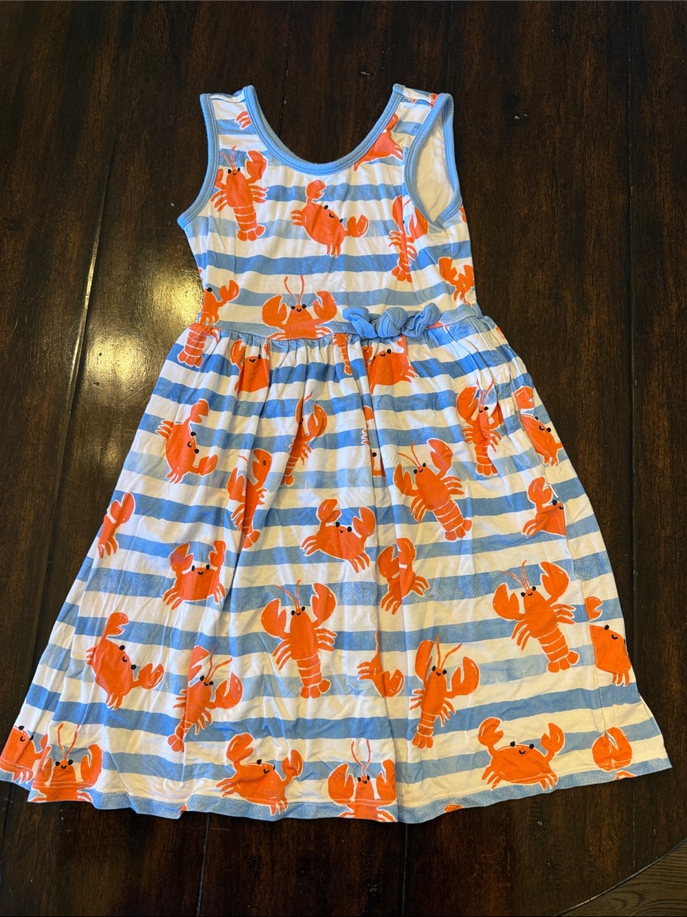 Little Sleepies Blue & White Striped Crab Dress with Orange Print
